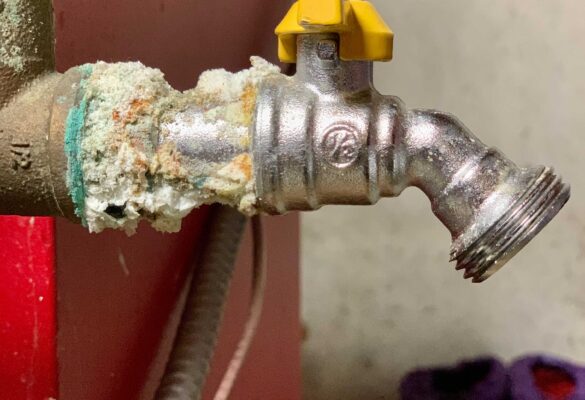 Signs of pipe scale buildup from contamination in NH well water.