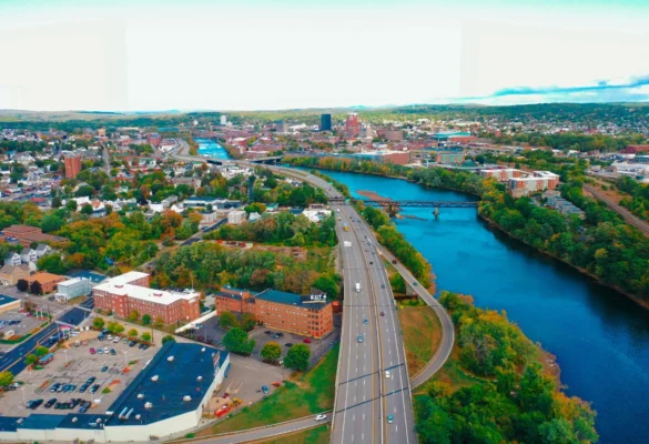 Aerial landscape showing how geography and location affect well water quality